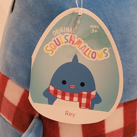 Squishmallow Rey Blue Shark w/ Check Scarf 8" Soft Plush Toy. NEW w/ Tags - Picture 8 of 12